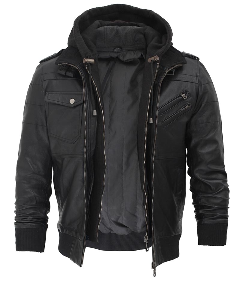 Men's Black Hooded Leather Jacket – Urban Street Style
