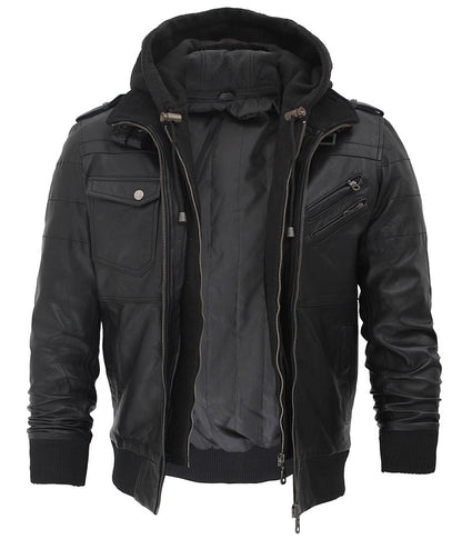 Men's Black Hooded Leather Jacket – Urban Street Style