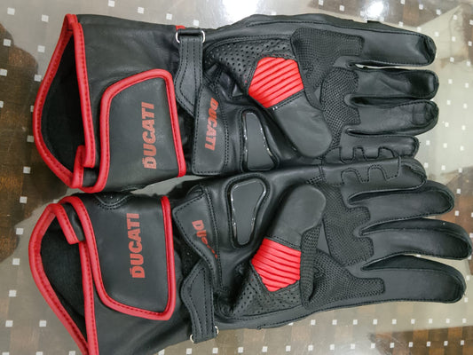 Premium Racing Leather Motorcycle Gloves – Black & Red