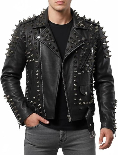 Men's Studded Punk Leather Biker Jacket