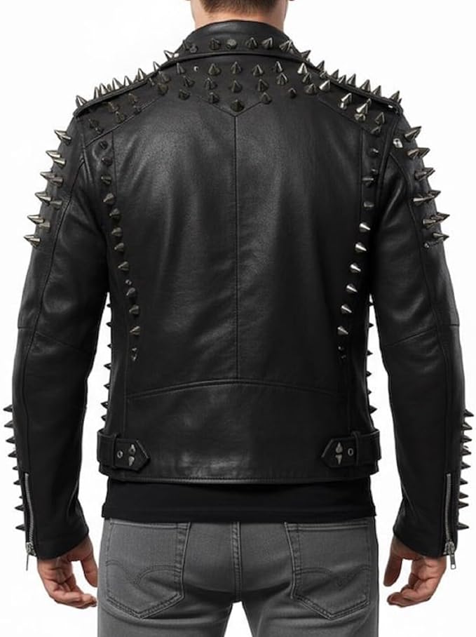 Men's Studded Punk Leather Biker Jacket