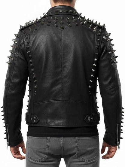 Men's Studded Punk Leather Biker Jacket