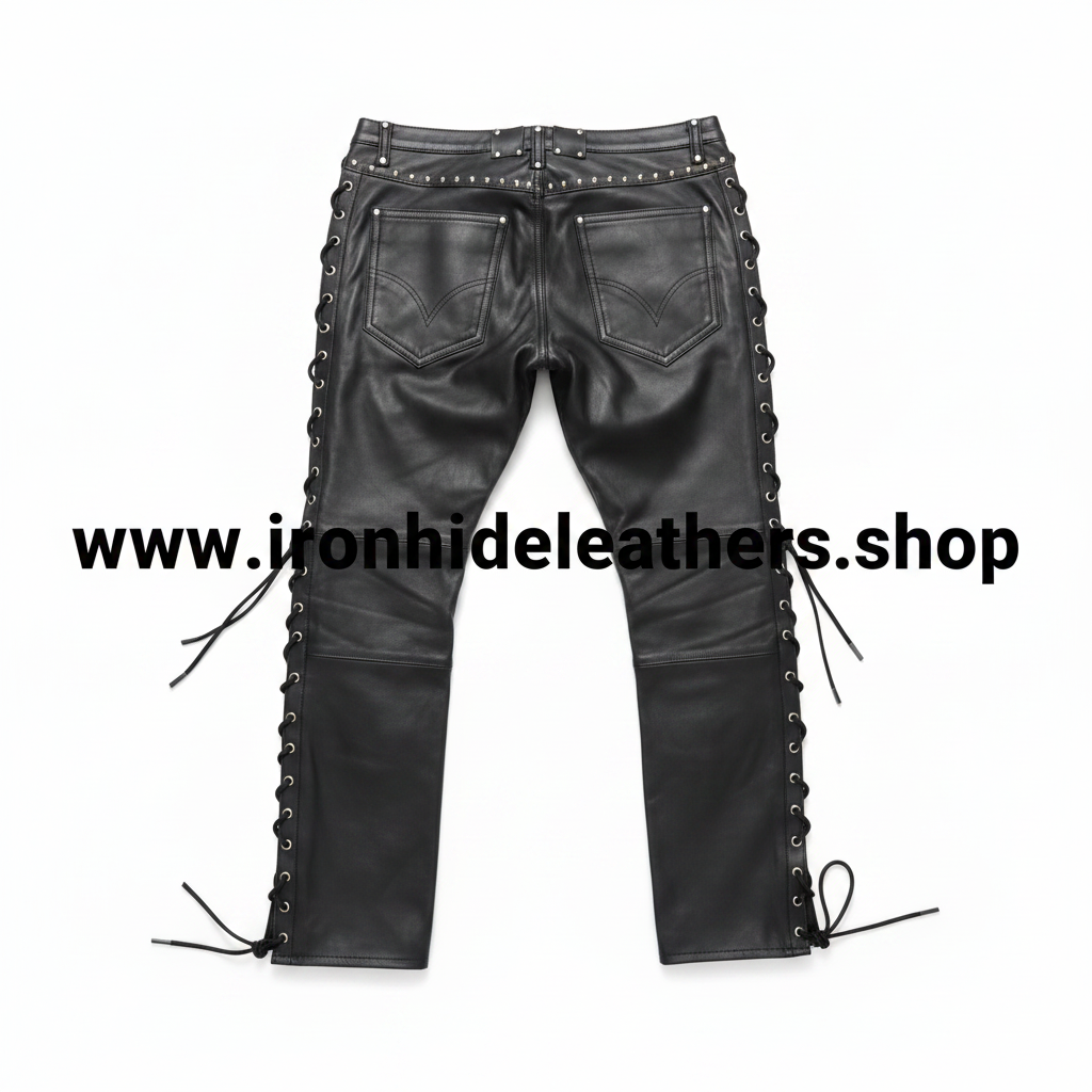 Black Studded Leather Pants Back