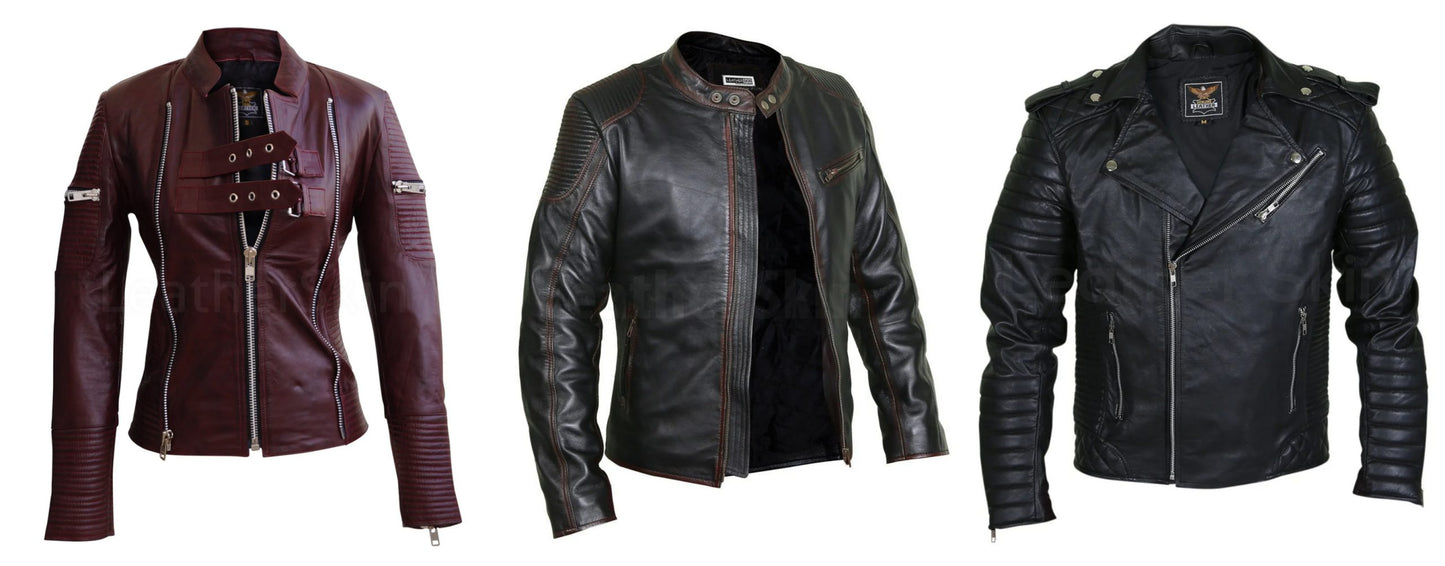 Men's Quilted Panel Leather Motorcycle Jacket
