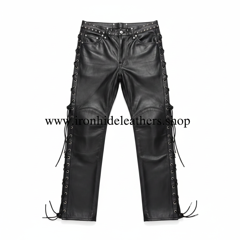 Lace-Up Leather Pants Front