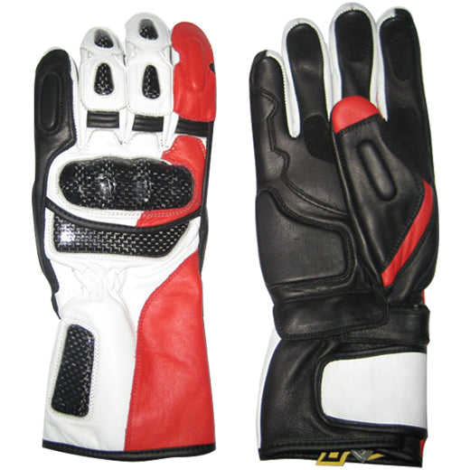 Premium Racing Motorcycle Leather Gloves – Carbon Fiber Protection | Red/Black/White