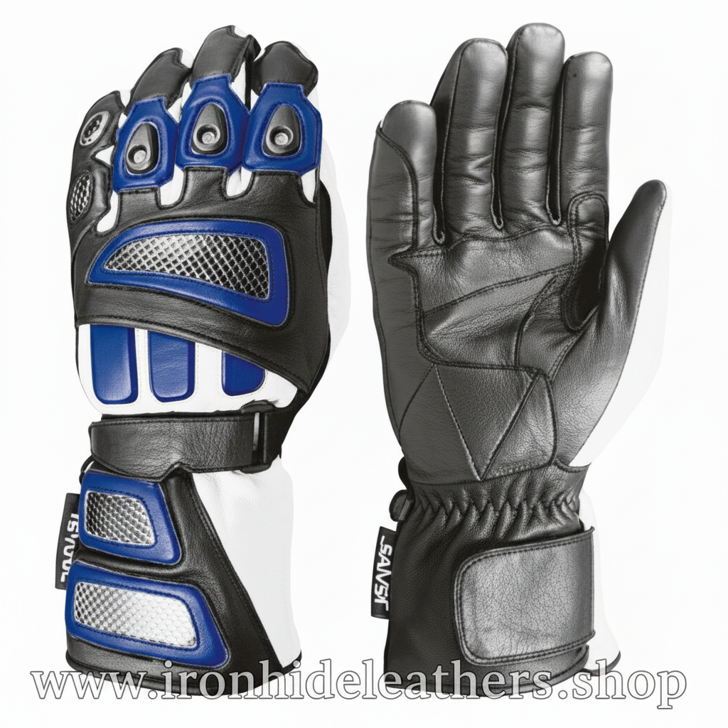 Racing Leather Gloves - Black Center Watermark