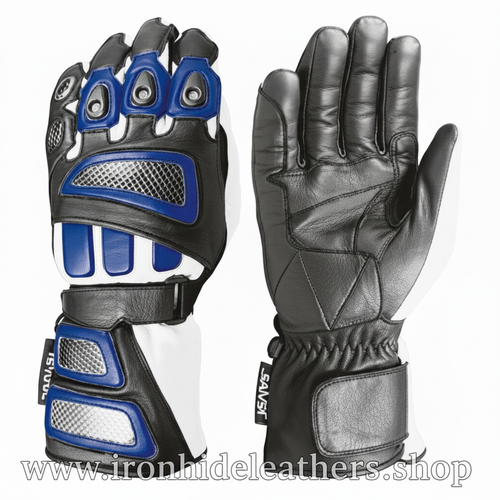 Racing Leather Gloves - Black Center Watermark